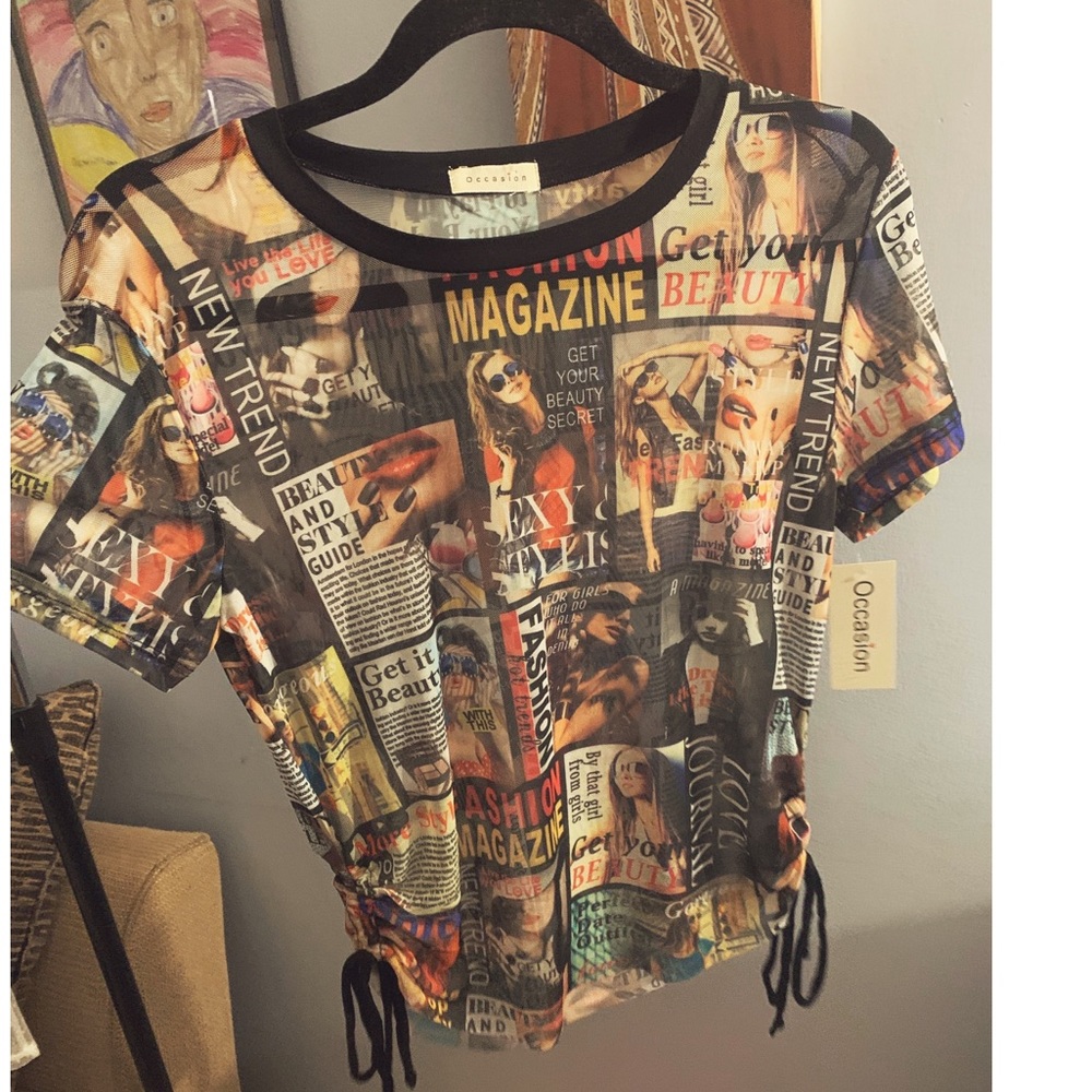Occasion Graphic Mesh Top.